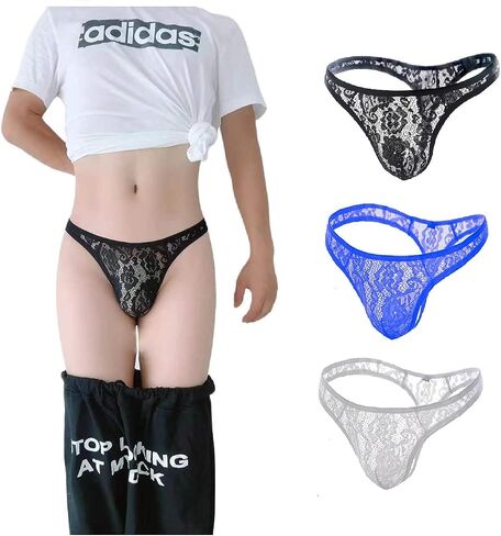 Men's Lace Thong Transparent Gstring Sexy Printing 1 Pack in Saudi Arabia