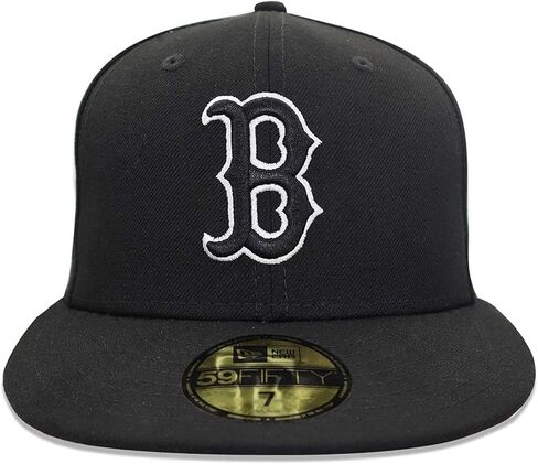 قبعة MLB Boston Red Sox Basic 59Fifty للرجال من New Era، مخطط أسود 7 3/8 in Saudi Arabia