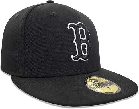قبعة MLB Boston Red Sox Basic 59Fifty للرجال من New Era، مخطط أسود 7 3/8 in Saudi Arabia