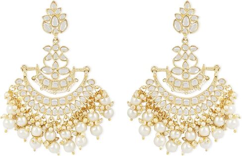 I Jewels Gold Plated Kundan Pearl Chandbali Earrings For Women And Girls in Saudi Arabia