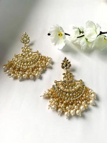 I Jewels Gold Plated Kundan Pearl Chandbali Earrings For Women And Girls in Saudi Arabia