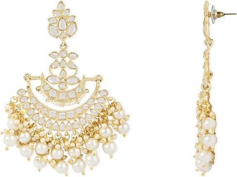 I Jewels Gold Plated Kundan Pearl Chandbali Earrings For Women And Girls in Saudi Arabia
