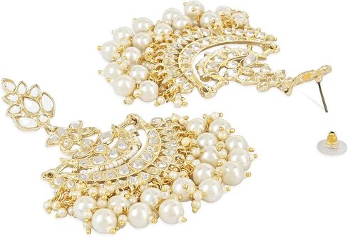 I Jewels Gold Plated Kundan Pearl Chandbali Earrings For Women And Girls in Saudi Arabia