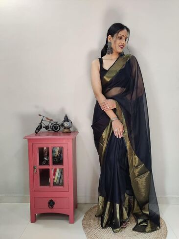 Women's Chiffon Ready To Wear one Minute Saree With Unstitched Blouse Piece in Saudi Arabia