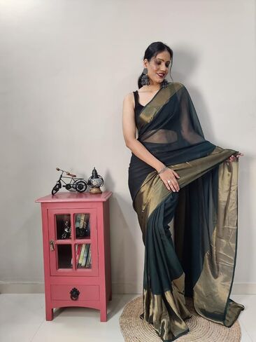 Women's Chiffon Ready To Wear one Minute Saree With Unstitched Blouse Piece in Saudi Arabia