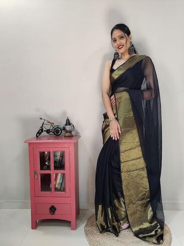 Women's Chiffon Ready To Wear one Minute Saree With Unstitched Blouse Piece in Saudi Arabia
