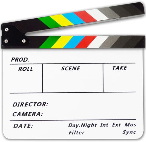 Acrylic 10x12 inches /25x30cm Colorful Clapboard Dry Erase Director's Film Movie Cut Action Scene Clapper Board Slate & Pen (White/Colorful, 10x12inches) in Saudi Arabia