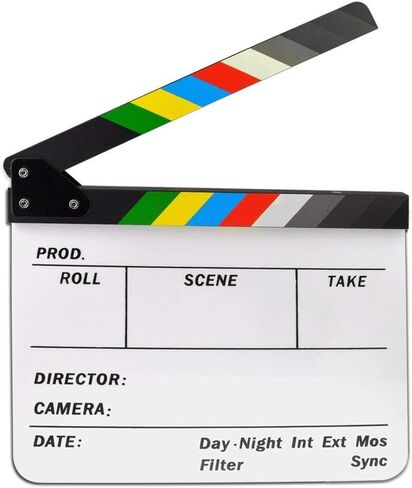 Acrylic 10x12 inches /25x30cm Colorful Clapboard Dry Erase Director's Film Movie Cut Action Scene Clapper Board Slate & Pen (White/Colorful, 10x12inches) in Saudi Arabia