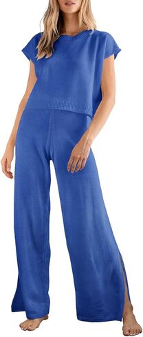 Imily Bela Women's 2 Piece Lounge Set Summer Vacation Knit Short Sleeve Shirt and Pants Pajama Sets Beach Casual Outfits in Saudi Arabia