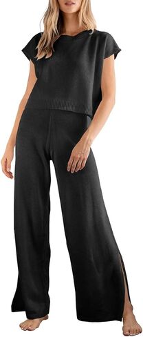 Imily Bela Women's 2 Piece Lounge Set Summer Vacation Knit Short Sleeve Shirt and Pants Pajama Sets Beach Casual Outfits in Saudi Arabia