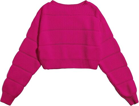 Floerns Women's Solid Rib Knit Drop Shoulder Long Sleeve Crop Pullover Sweater Top in Saudi Arabia