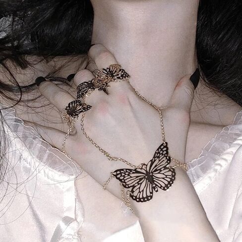 Xerling Gold Butterfly Finger Ring Bracelets Women Hand Harness Slave Bracelets Boho Ring Bracelets Hand Chain for Girls Link Chain Hand Jewelry for Women in Kuwait