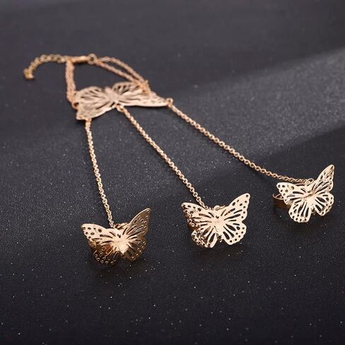 Xerling Gold Butterfly Finger Ring Bracelets Women Hand Harness Slave Bracelets Boho Ring Bracelets Hand Chain for Girls Link Chain Hand Jewelry for Women in Kuwait