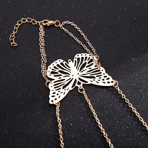 Xerling Gold Butterfly Finger Ring Bracelets Women Hand Harness Slave Bracelets Boho Ring Bracelets Hand Chain for Girls Link Chain Hand Jewelry for Women in Kuwait