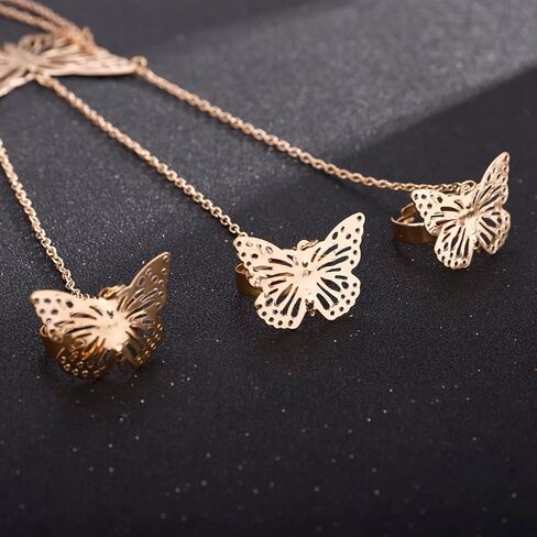 Xerling Gold Butterfly Finger Ring Bracelets Women Hand Harness Slave Bracelets Boho Ring Bracelets Hand Chain for Girls Link Chain Hand Jewelry for Women in Kuwait