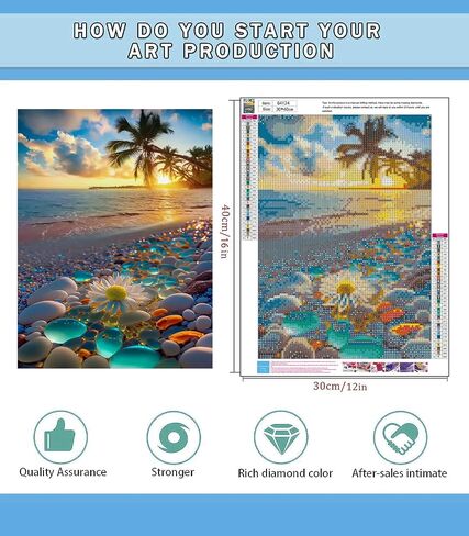 Beach Diamond Painting Kits for Adults - DIY Landscape Diamond Art Kits for Adults,5D Diamond Dots Paint with Diamonds Pictures Gem Art Kits Crafts for Adults for Home Wall Decor 12x16inch in Saudi Arabia