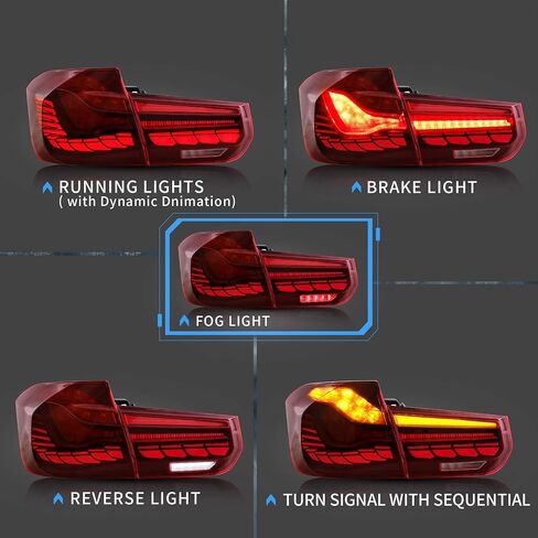 مصابيح VLAND OLED الخلفية متوافقة مع BMW 3-Series F30 F35 F80 Sedan 2013-2018 (ليس لـ 2015 328i F30) مع إشارات الانعطاف المتسلسلة الكهرمانية وإضاءة الرسوم المتحركة الديناميكية الحمراء ثلاثية الأبعاد (أنماط حمراء واضحة) in Saudi Arabia