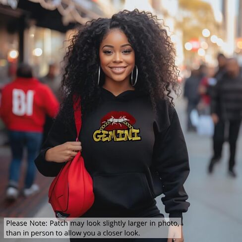 Poppin' Red Lip "Gemini" with Gold Metallic Chain, Size 4", Iron-On Embroidered Patch, Astrology Zodiac Patch, DIY in Saudi Arabia