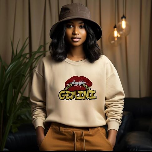 Poppin' Red Lip "Gemini" with Gold Metallic Chain, Size 4", Iron-On Embroidered Patch, Astrology Zodiac Patch, DIY in Saudi Arabia