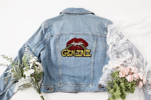 Poppin' Red Lip "Gemini" with Gold Metallic Chain, Size 4", Iron-On Embroidered Patch, Astrology Zodiac Patch, DIY in Saudi Arabia