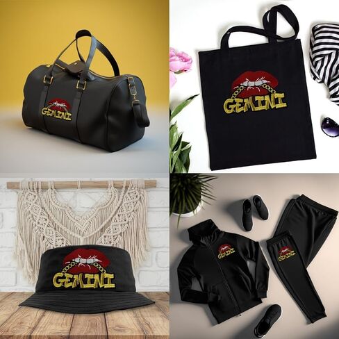 Poppin' Red Lip "Gemini" with Gold Metallic Chain, Size 4", Iron-On Embroidered Patch, Astrology Zodiac Patch, DIY in Saudi Arabia