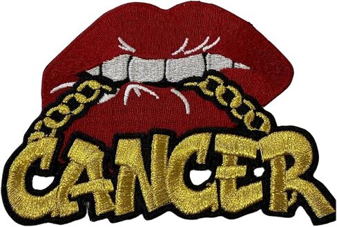 Poppin' Red Lip "Gemini" with Gold Metallic Chain, Size 4", Iron-On Embroidered Patch, Astrology Zodiac Patch, DIY in Kuwait