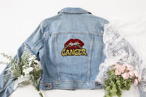 Poppin' Red Lip "Gemini" with Gold Metallic Chain, Size 4", Iron-On Embroidered Patch, Astrology Zodiac Patch, DIY in Kuwait