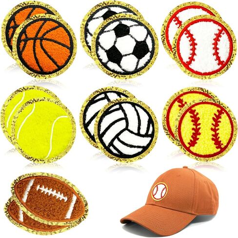 14Pcs Sports Chenille Iron on Patches Baseball Basketball Football Soccer Iron on Patch for Clothes Hats Jackets Backpack in Saudi Arabia