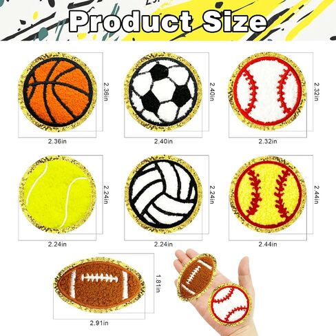 14Pcs Sports Chenille Iron on Patches Baseball Basketball Football Soccer Iron on Patch for Clothes Hats Jackets Backpack in Saudi Arabia