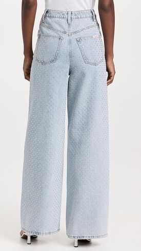 Self Portrait Women's Blue Rhinestone Wide Leg Jeans in Kuwait