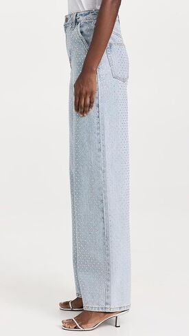 Self Portrait Women's Blue Rhinestone Wide Leg Jeans in Kuwait