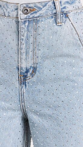 Self Portrait Women's Blue Rhinestone Wide Leg Jeans in Kuwait