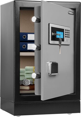 Heavy Fireproof Safe Box, 50lbs Large Steel Money Office safe, Double Lock Removable Shelf Money Safes with Alarm, Inner Light for Home and Office (2.3 Cuft Gray) in Saudi Arabia