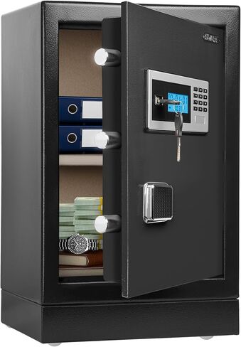 Heavy Fireproof Safe Box, 50lbs Large Steel Money Office safe, Double Lock Removable Shelf Money Safes with Alarm, Inner Light for Home and Office (2.3 Cuft Gray) in Saudi Arabia
