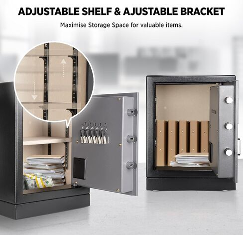 Heavy Fireproof Safe Box, 50lbs Large Steel Money Office safe, Double Lock Removable Shelf Money Safes with Alarm, Inner Light for Home and Office (2.3 Cuft Gray) in Saudi Arabia