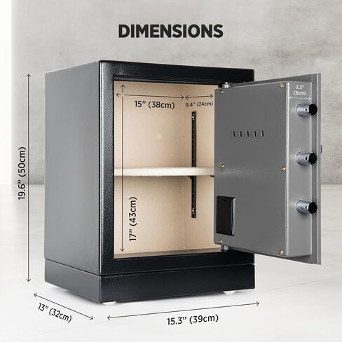 Heavy Fireproof Safe Box, 50lbs Large Steel Money Office safe, Double Lock Removable Shelf Money Safes with Alarm, Inner Light for Home and Office (2.3 Cuft Gray) in Saudi Arabia