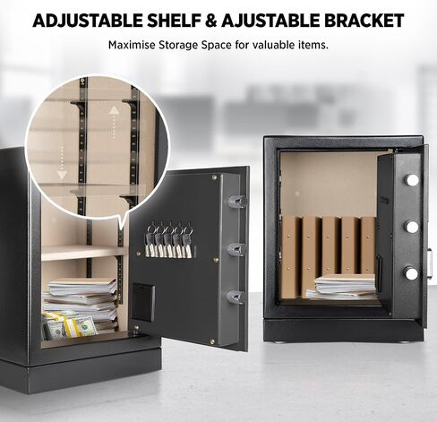 Heavy Fireproof Safe Box, 50lbs Large Steel Money Office safe, Double Lock Removable Shelf Money Safes with Alarm, Inner Light for Home and Office (2.3 Cuft Gray) in Saudi Arabia