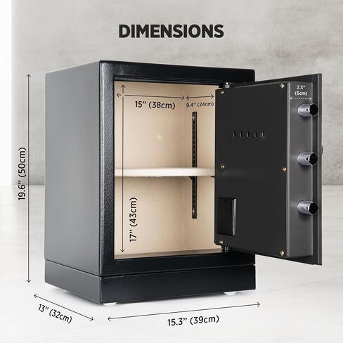 Heavy Fireproof Safe Box, 50lbs Large Steel Money Office safe, Double Lock Removable Shelf Money Safes with Alarm, Inner Light for Home and Office (2.3 Cuft Gray) in Saudi Arabia