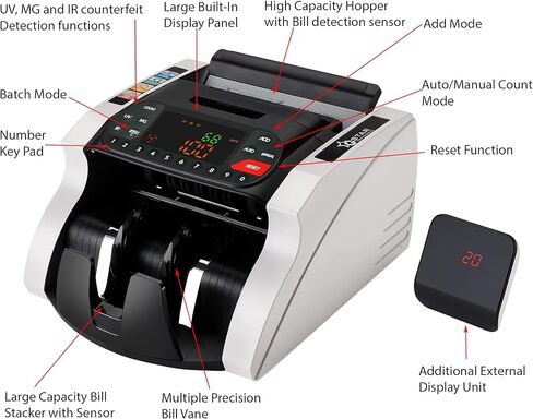 GStar Money Counter with UV/MG/IR Counterfeit Bill Detection Plus External Display with Warranty, American Brand, American Seller (1200 Notes/Min. & Total Value Count Function) in Saudi Arabia