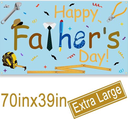 لافتة عيد الأب السعيد - مقاس كبير 70 بوصة × 39 بوصة - لافتة خلفية لعيد الأب - لوازم ديكورات حفلات عيد الأب - خلفية كشك للصور العائلية لعيد الأب in Kuwait