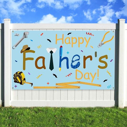 لافتة عيد الأب السعيد - مقاس كبير 70 بوصة × 39 بوصة - لافتة خلفية لعيد الأب - لوازم ديكورات حفلات عيد الأب - خلفية كشك للصور العائلية لعيد الأب in Kuwait