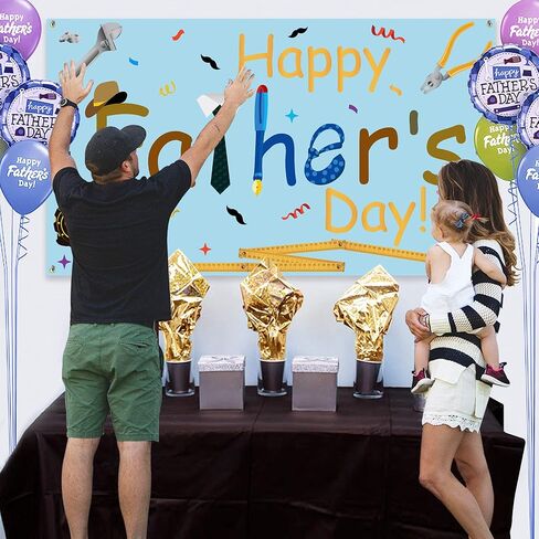 لافتة عيد الأب السعيد - مقاس كبير 70 بوصة × 39 بوصة - لافتة خلفية لعيد الأب - لوازم ديكورات حفلات عيد الأب - خلفية كشك للصور العائلية لعيد الأب in Kuwait