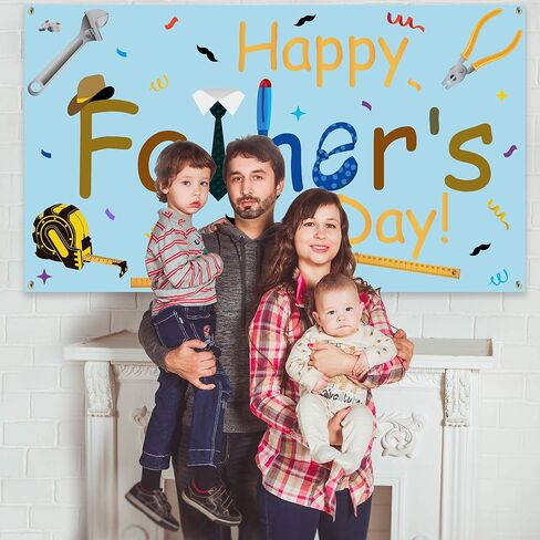 لافتة عيد الأب السعيد - مقاس كبير 70 بوصة × 39 بوصة - لافتة خلفية لعيد الأب - لوازم ديكورات حفلات عيد الأب - خلفية كشك للصور العائلية لعيد الأب in Kuwait