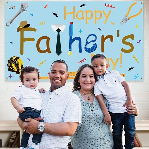 لافتة عيد الأب السعيد - مقاس كبير 70 بوصة × 39 بوصة - لافتة خلفية لعيد الأب - لوازم ديكورات حفلات عيد الأب - خلفية كشك للصور العائلية لعيد الأب in Kuwait