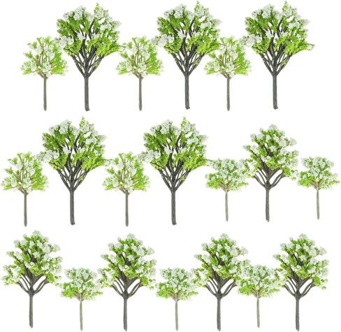 Yetaha 20Pcs Mini White Flower Model Tree, Miniature Fairy Garden Model Plant Ornament for DIY Craft Train Landscape Railroad Scenery Sand Military Layout Model War Gaming Terrain in Saudi Arabia