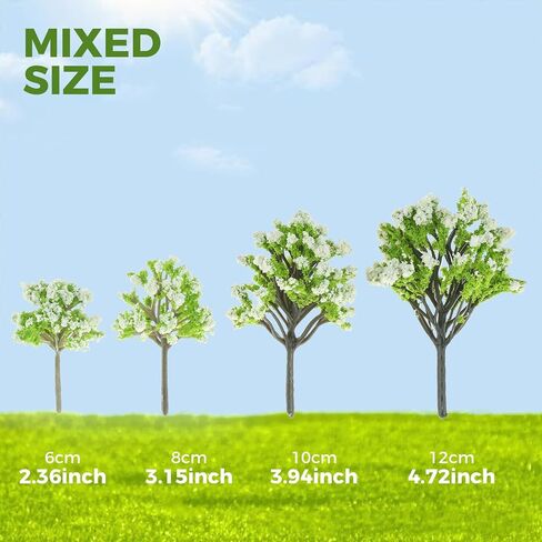 Yetaha 20Pcs Mini White Flower Model Tree, Miniature Fairy Garden Model Plant Ornament for DIY Craft Train Landscape Railroad Scenery Sand Military Layout Model War Gaming Terrain in Saudi Arabia