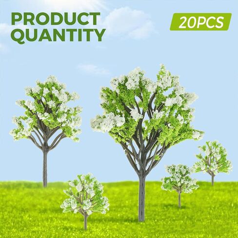 Yetaha 20Pcs Mini White Flower Model Tree, Miniature Fairy Garden Model Plant Ornament for DIY Craft Train Landscape Railroad Scenery Sand Military Layout Model War Gaming Terrain in Saudi Arabia
