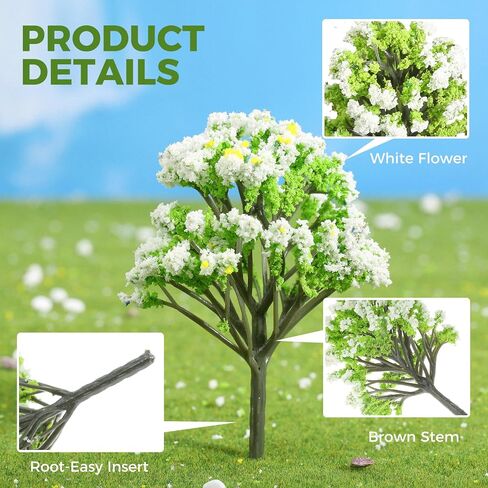 Yetaha 20Pcs Mini White Flower Model Tree, Miniature Fairy Garden Model Plant Ornament for DIY Craft Train Landscape Railroad Scenery Sand Military Layout Model War Gaming Terrain in Saudi Arabia