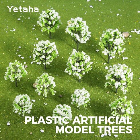 Yetaha 20Pcs Mini White Flower Model Tree, Miniature Fairy Garden Model Plant Ornament for DIY Craft Train Landscape Railroad Scenery Sand Military Layout Model War Gaming Terrain in Saudi Arabia