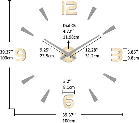 VANGOLD Wall Clock Oversized Wall Clock for Living Room Decor, Decorative Wall Clocks Battery Operated (Gold Home Decoration) in Saudi Arabia